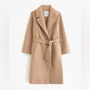 Abercrombie & Fitch Camel Belted Wool-Blend Pea Coat